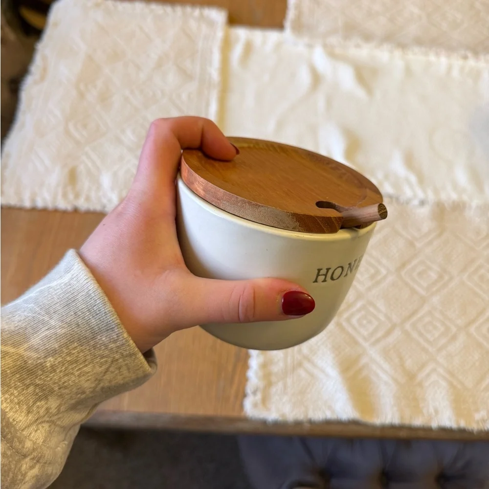 Hearth and Hand Ceramic Honey Jar with Wooden Lid - Picture 2 of 6